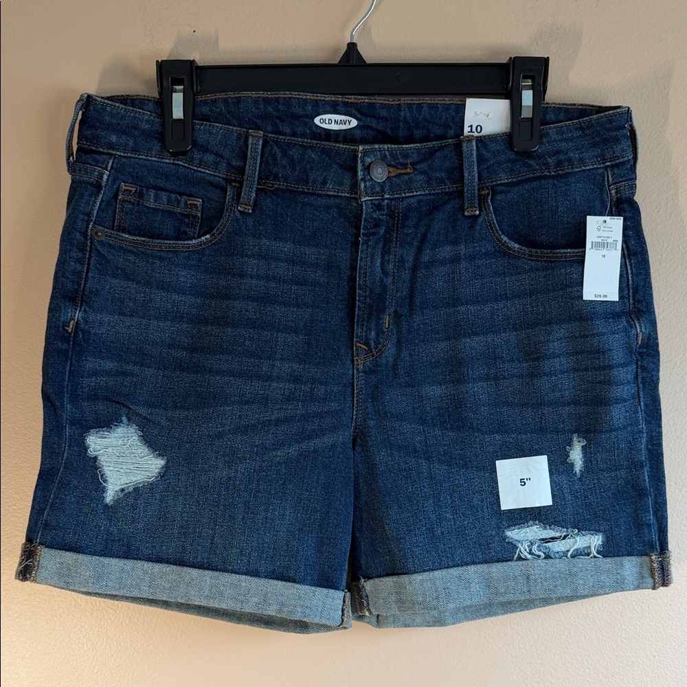 Old Navy Women's Dark Indigo Distressed Roll-Cuff Denim Shorts